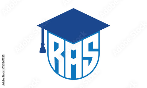 RAS initial letter academic logo design vector template. school college logo, university logo, graduation cap logo, institute logo, educational logo, library logo, teaching logo, book shop, varsity