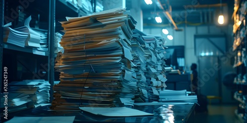Pile of unsolved case files representing backlog delay in legal system due to inefficiencies in technology. Concept Backlog Delay in Legal System, Unsolved Case Files, Inefficiencies in Technology photo