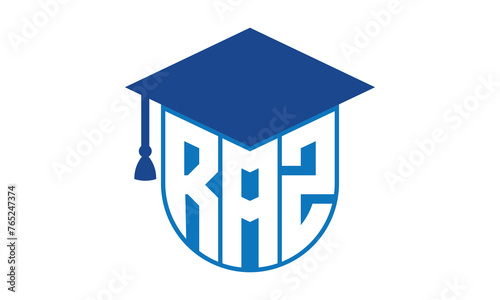 RAZ initial letter academic logo design vector template. school college logo, university logo, graduation cap logo, institute logo, educational logo, library logo, teaching logo, book shop, varsity