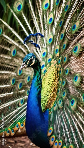 Colorful Avian Splendor Peacock Pristine Plumage Amidst Jungle Greenery photo