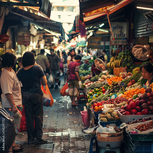 Bustling Street Market Scene with Fresh Produce