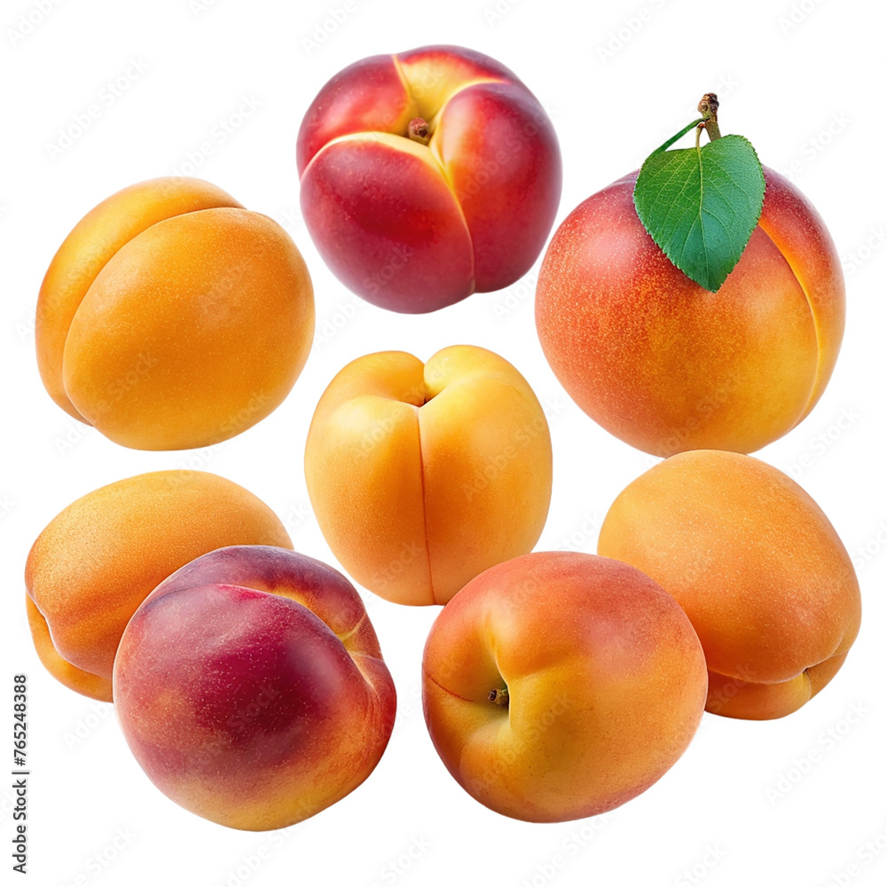 Apricots with leaves isolated on transparent background. Apricots with leaves isolated on transparent background.