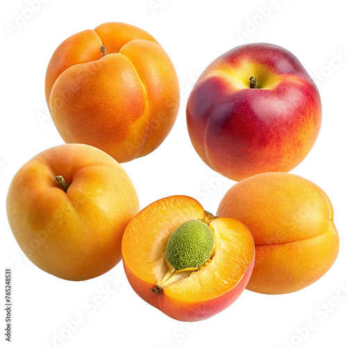 Apricots with leaves isolated on transparent background.