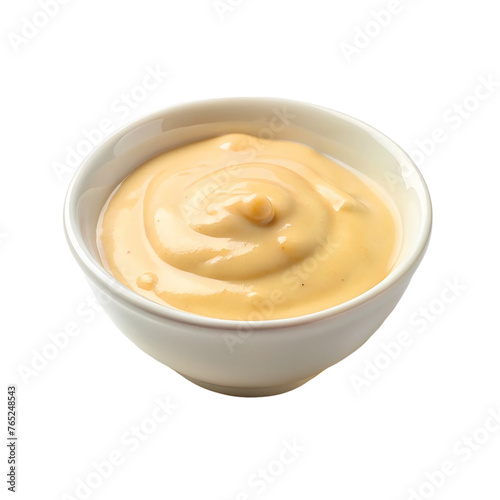Cheese sauce in a bowl. Isolated on a transparent background.