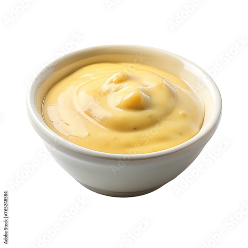 Cheese sauce in a bowl. Isolated on a transparent background.