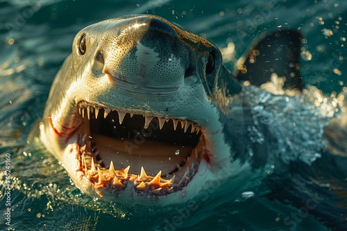 Predator s portrait  Great white shark with its teeth exposed