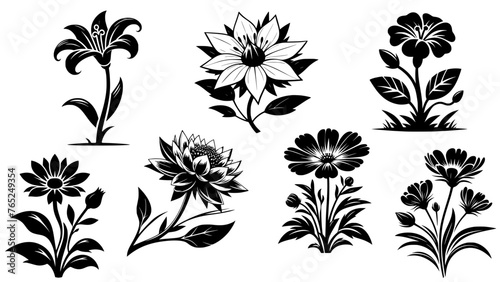 Silhouette vector set of flowers