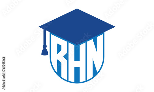 RHN initial letter academic logo design vector template. school college logo, university logo, graduation cap logo, institute logo, educational logo, library logo, teaching logo, book shop, varsity photo