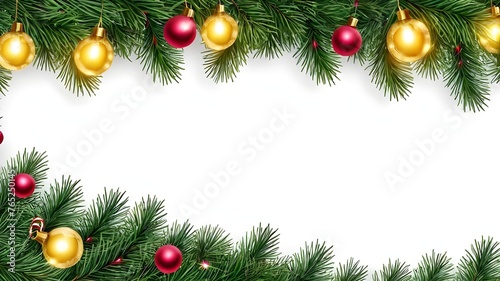 christmas frame with christmas tree branches and balls