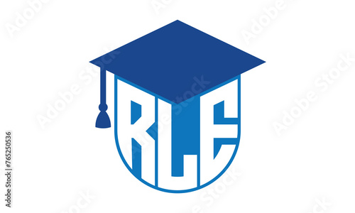 RLE initial letter academic logo design vector template. school college logo, university logo, graduation cap logo, institute logo, educational logo, library logo, teaching logo, book shop, varsity photo