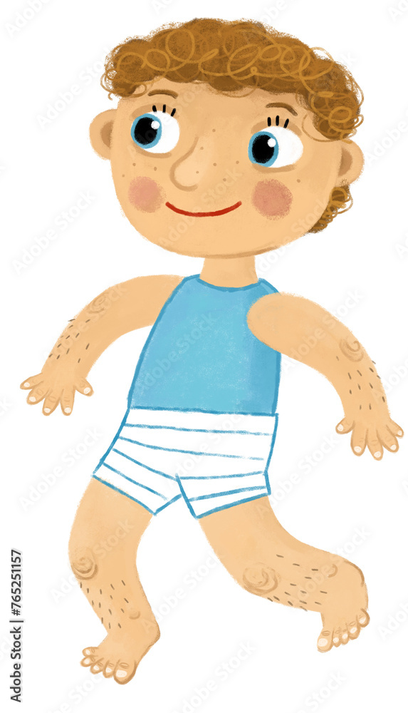 Obraz premium cartoon scene with young boy as anatomy model of body parts on white background illustration for children