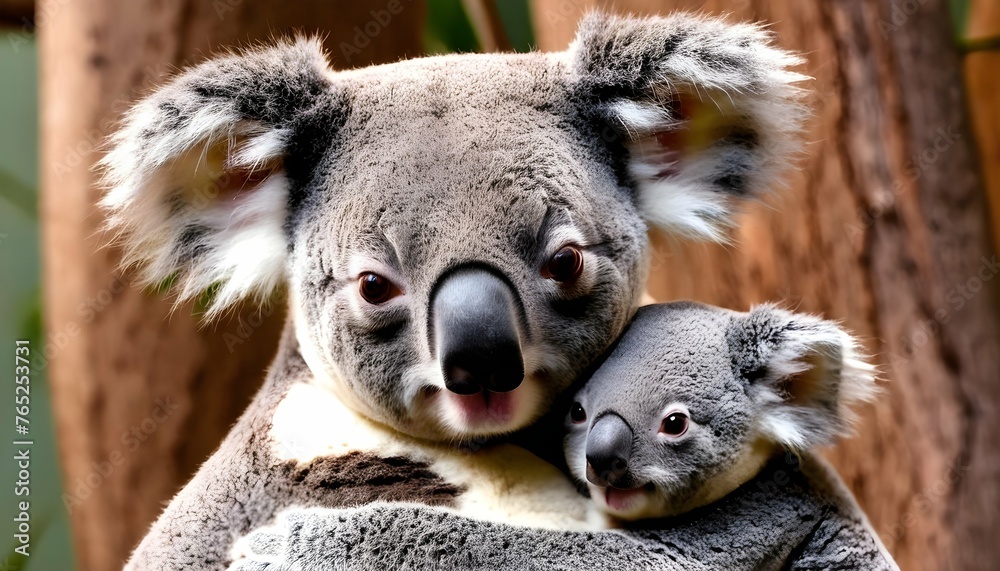 A Koala Cuddling Its Baby Joey In A Cozy Embrace Upscaled