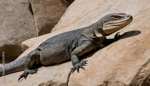 A Monitor Lizard With Its Body Flattened Against A Upscaled 10