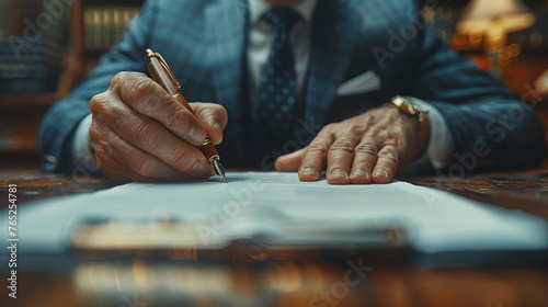 Businessman signing documents in office