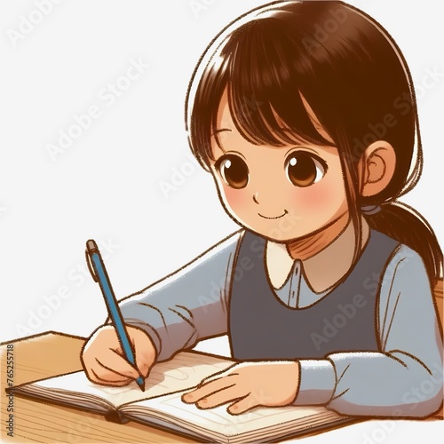 Wallpaper Mural 책상에 앉아 자신감 있는 표정으로 공부를 하고 있는 여자아이 Torontodigital.ca