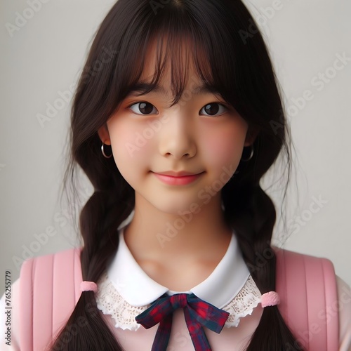 Wallpaper Mural 정면을 바라보고 있는 양갈래 머리를 한 한국인 여자 아이 상반신 사진 Torontodigital.ca