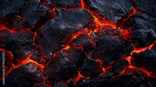 Detailed view of molten lava flowing amidst lava rocks, showcasing the raw power of natures volcanic activity.