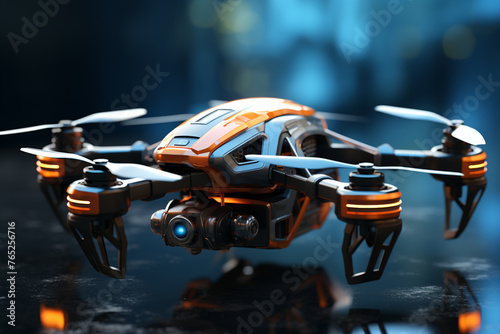 3D rendering of a drone flying in the mountains with a blurred background