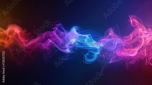 Bright neon colorful flowing smoke on dark background. AI generated image