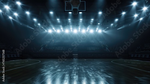 Empty basketball court with flashlights and fans