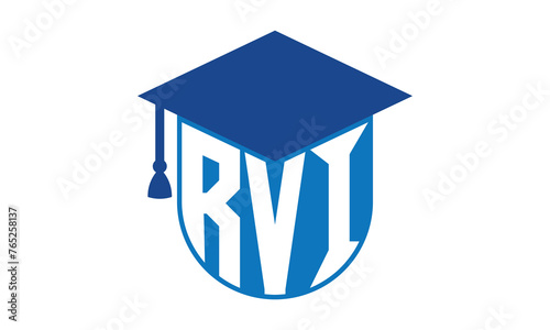 RVI initial letter academic logo design vector template. school college logo, university logo, graduation cap logo, institute logo, educational logo, library logo, teaching logo, book shop, varsity photo