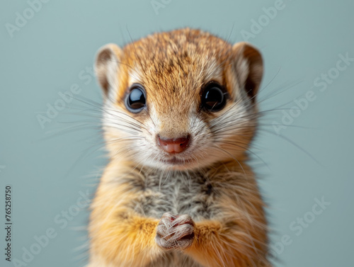 Inquisitive Cute Animal with Big Eyes and Fluffy Ears Isolated on White Background photo