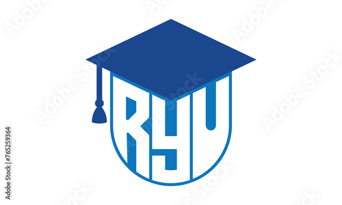 RYU initial letter academic logo design vector template. school college logo, university logo, graduation cap logo, institute logo, educational logo, library logo, teaching logo, book shop, varsity