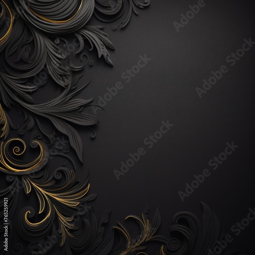Black and gold background with decorative floral pattern