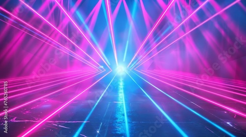 Abstract neon lines background  pink and blue glowing laser rays wallpaper