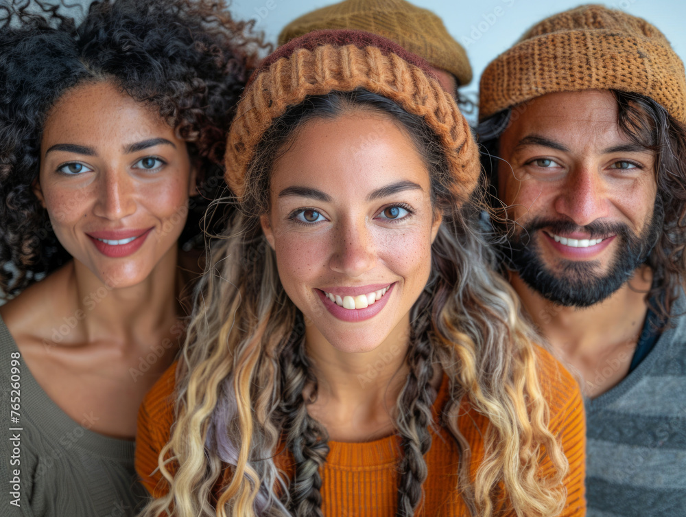 Happy Diverse Trio with Warm Smiles in Casual Wear Happy Diverse Trio with Warm Smiles in Casual Wear