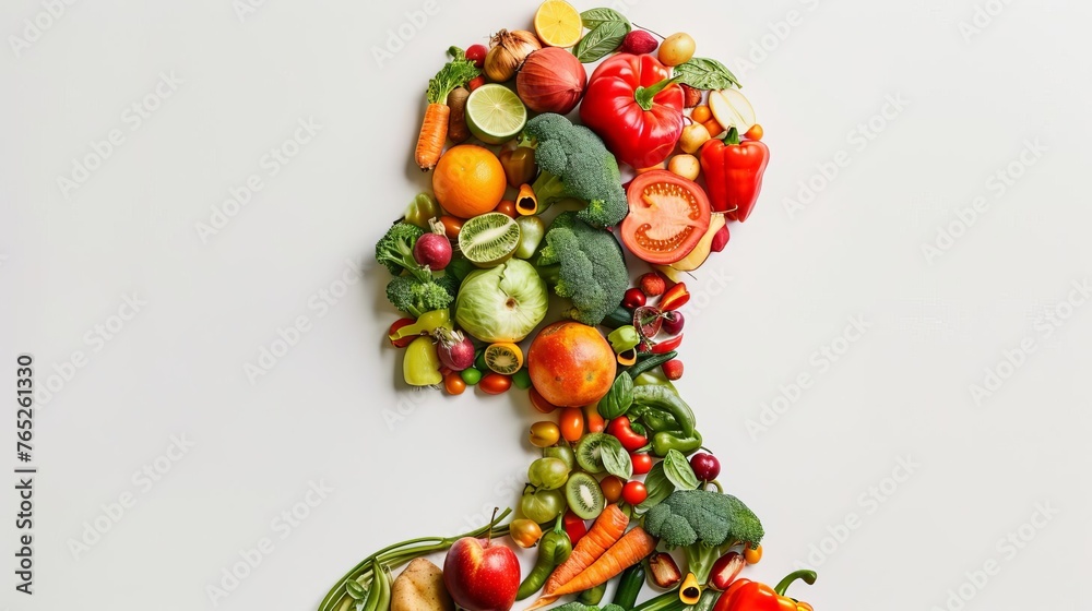 Conceptual image of metabolism, with fruits and vegetables forming a human silhouette