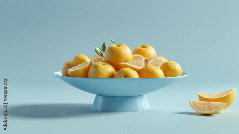 Blue Bowl Filled With Lemons and Orange Slices Blue Bowl Filled With Lemons and Orange Slices