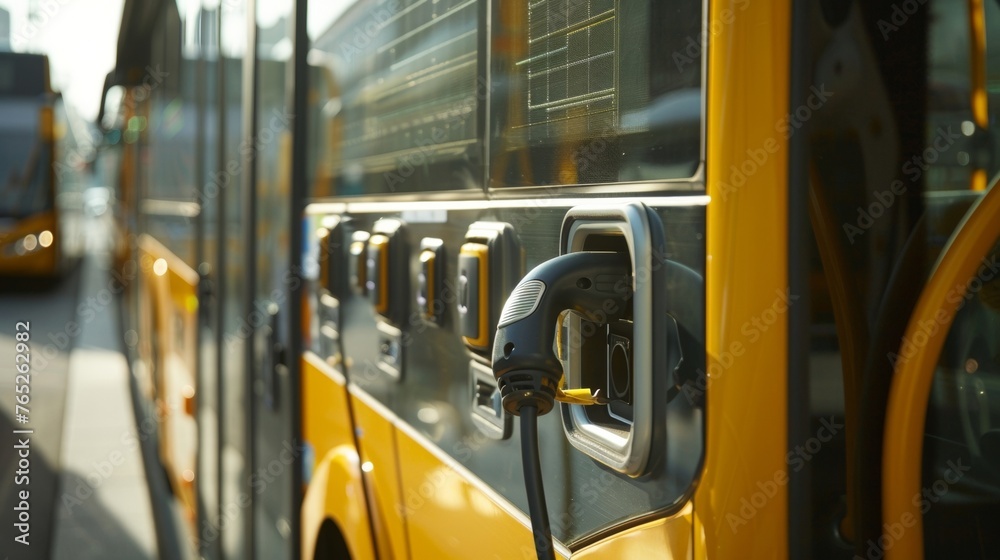 A closeup shot of the charging ports on a solarpowered bus showcasing how simple it is to keep these vehicles running with clean energy . AI generation.