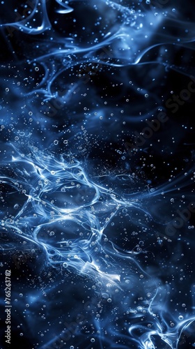 Close-up of a swirling abstract pattern resembling blue liquid with light reflections, creating a sense of fluid motion.