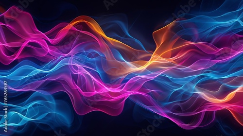Big neon wave on dark background in abstract digital art style