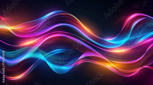 Big neon wave on dark background in abstract digital art style