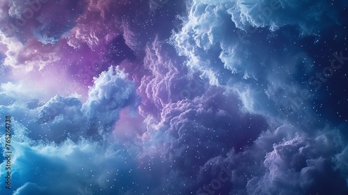 A digital rendering of a vibrant  ethereal nebula  with swirling clouds of blue and purple  speckled with stars