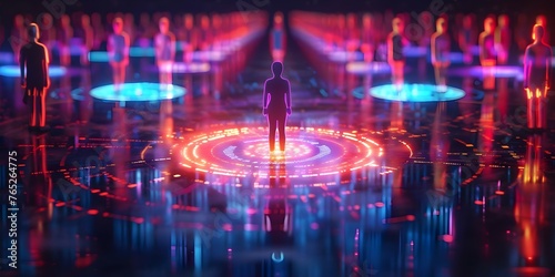 Magnified view of a holographic human resources concept with focus on employee selection and performance management. Concept Holographic Technology, Human Resources, Employee Selection