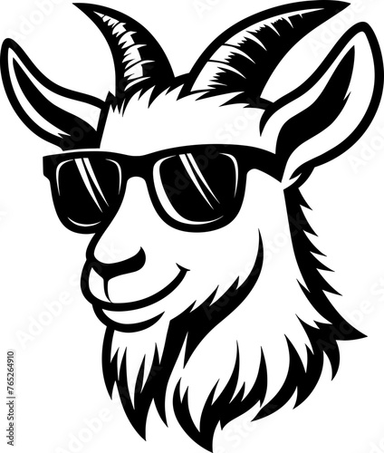 head of a goat wearing sunglasses
