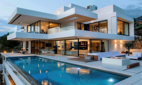 Modern white minimalistic style villa with swimming pool © piai