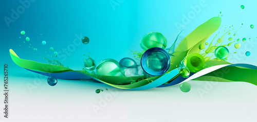 background with drops, the bubbles are colored green and blue and the bottom is green.