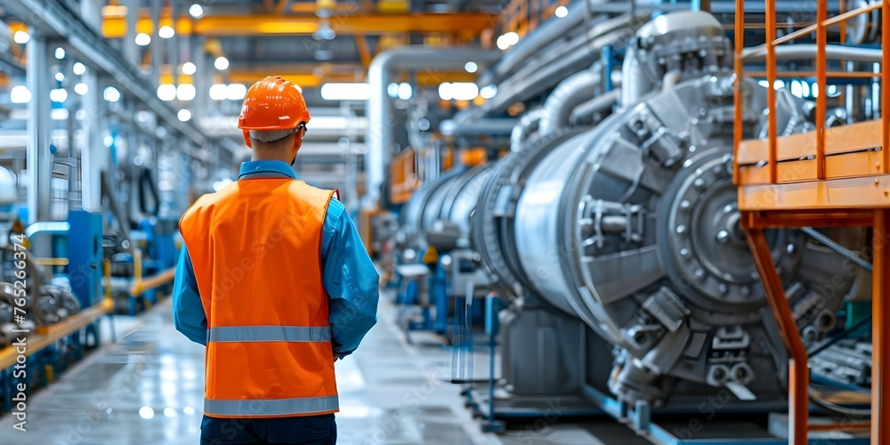 Inspecting a Machine Motor: A Safety Officer's Role in an Industrial Food Freeze Manufacturing Factory. Concept Industrial Safety, Machine Inspection, Food Manufacturing, Freeze Manufacturing