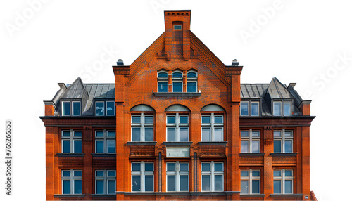 orange brick building with roof on white transparent background