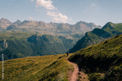 hiking trail in the Pyrenees mountains, Spain photo