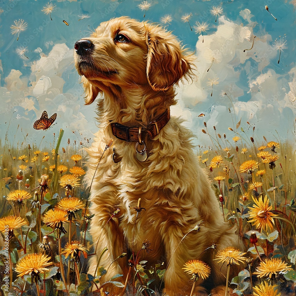 Nature's Playmate: A Retriever Pup's Butterfly Chase