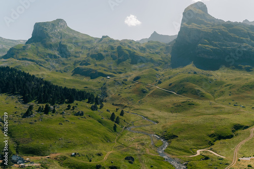 hiking trail in the Pyrenees mountains, Spain photo