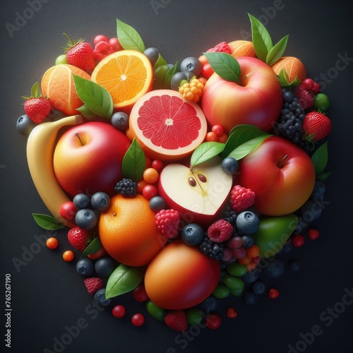 human heart shaoe made with healthy fruits