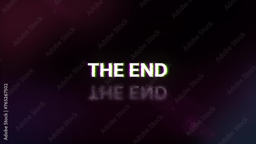 The end text with screen effects of technological failures. Spectacular screen glitch with various kinds of interference The end text with screen effects of technological failures. Spectacular screen glitch with various kinds of interference