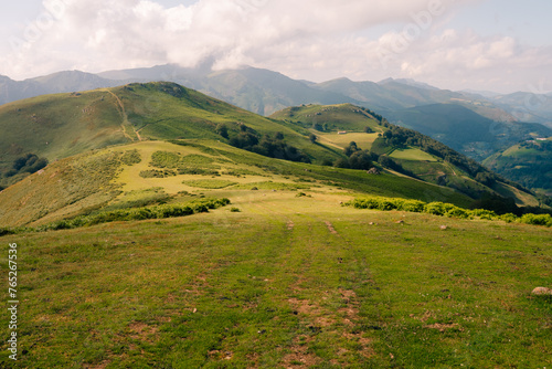 hiking trail in the Pyrenees mountains, Spain photo