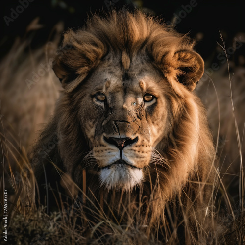 Majestic Lion Portrait in Natural Habitat © HustlePlayground